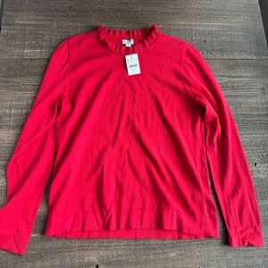 Red J Crew Ruffle Collar Long Sleeve Top M